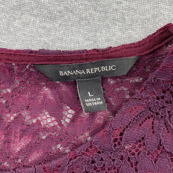 Banana Republic Top Womens L Pink Burgundy Ombre Lace Bell Sleeve Semi Sheer - Picture 3 of 12